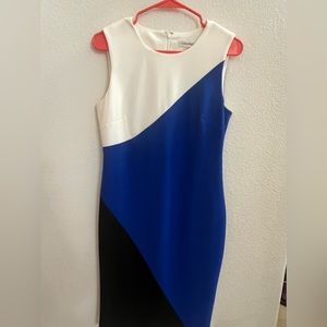 Beautiful black Calvin Klein dress in white and blue and black